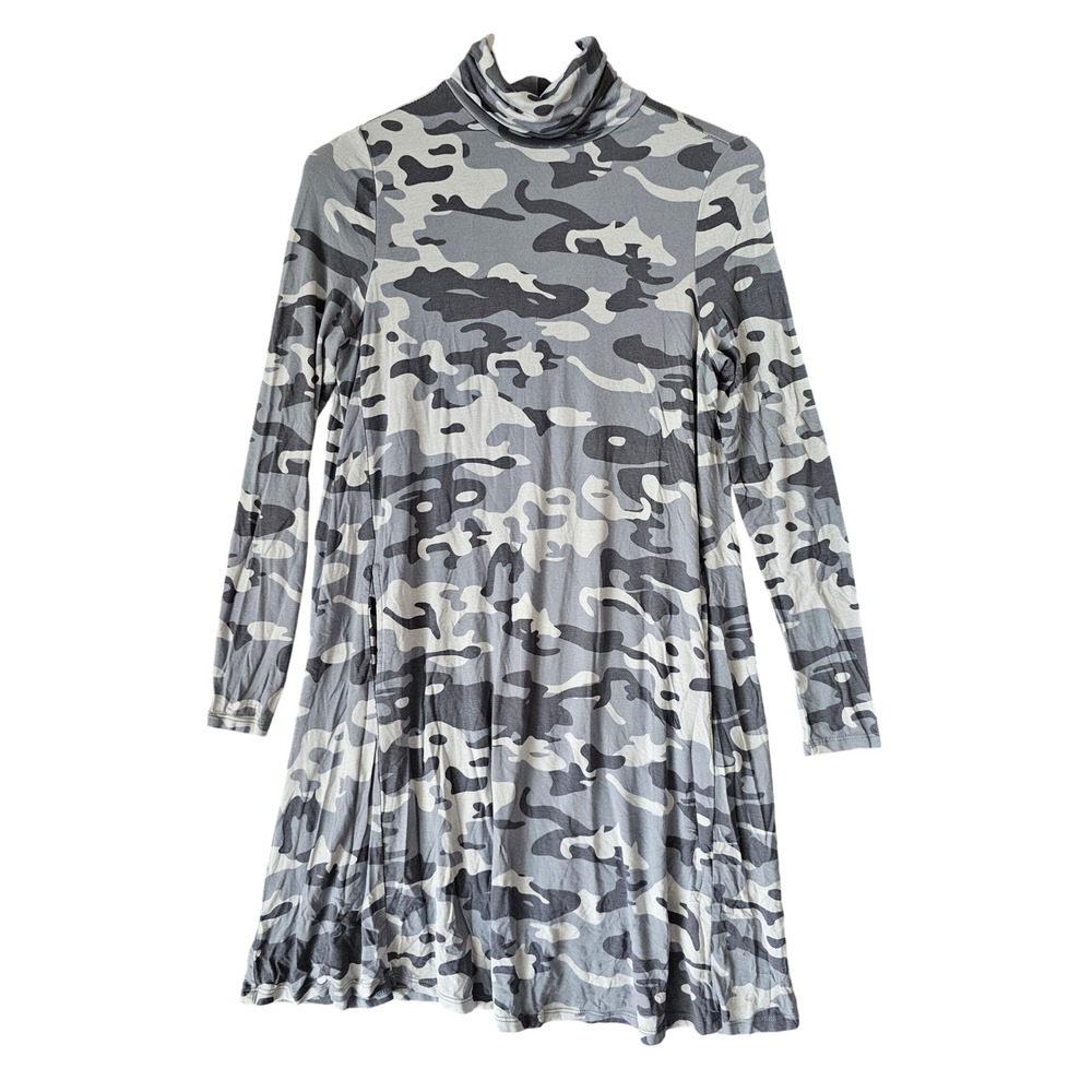 Mud Pie Women's Gray Camo Print Long Sleeve Turtleneck Casual Dress Size‎ S